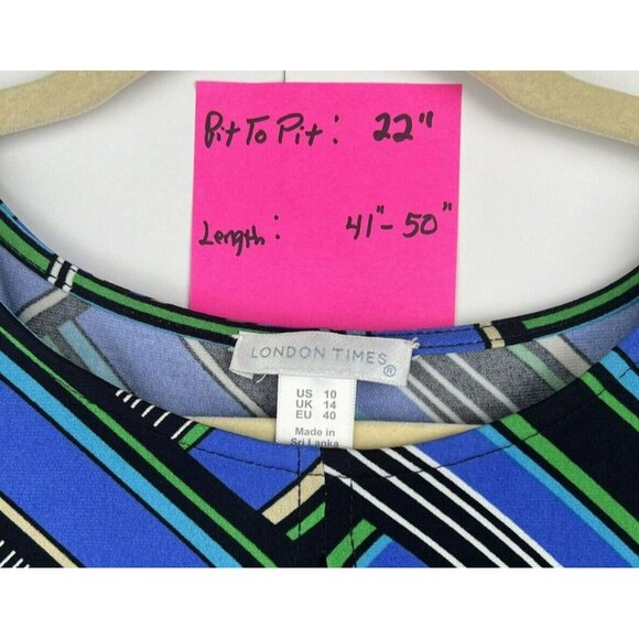 London Times Womens Dress 10 Blue Mosaic Colorful Midi Twist V Neck Short Sleeve - Picture 7 of 7